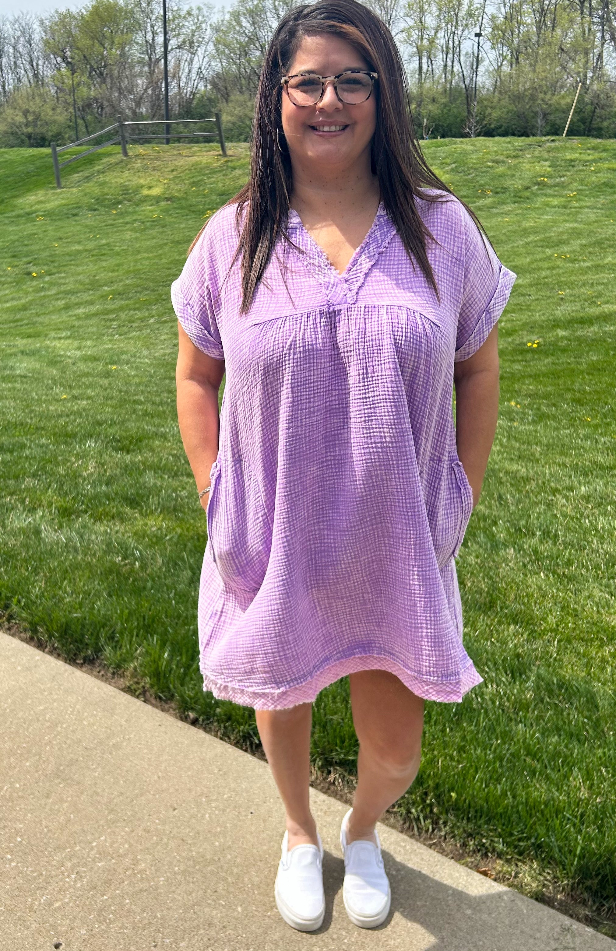 Lavender Washed V-Neck Dress