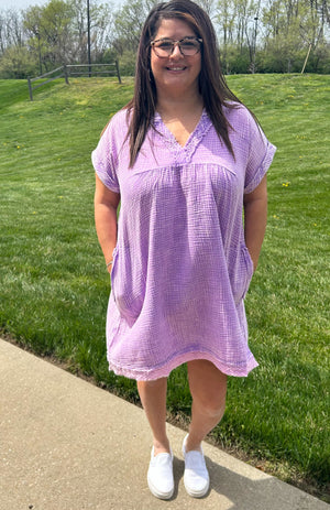 Lavender Washed V-Neck Dress