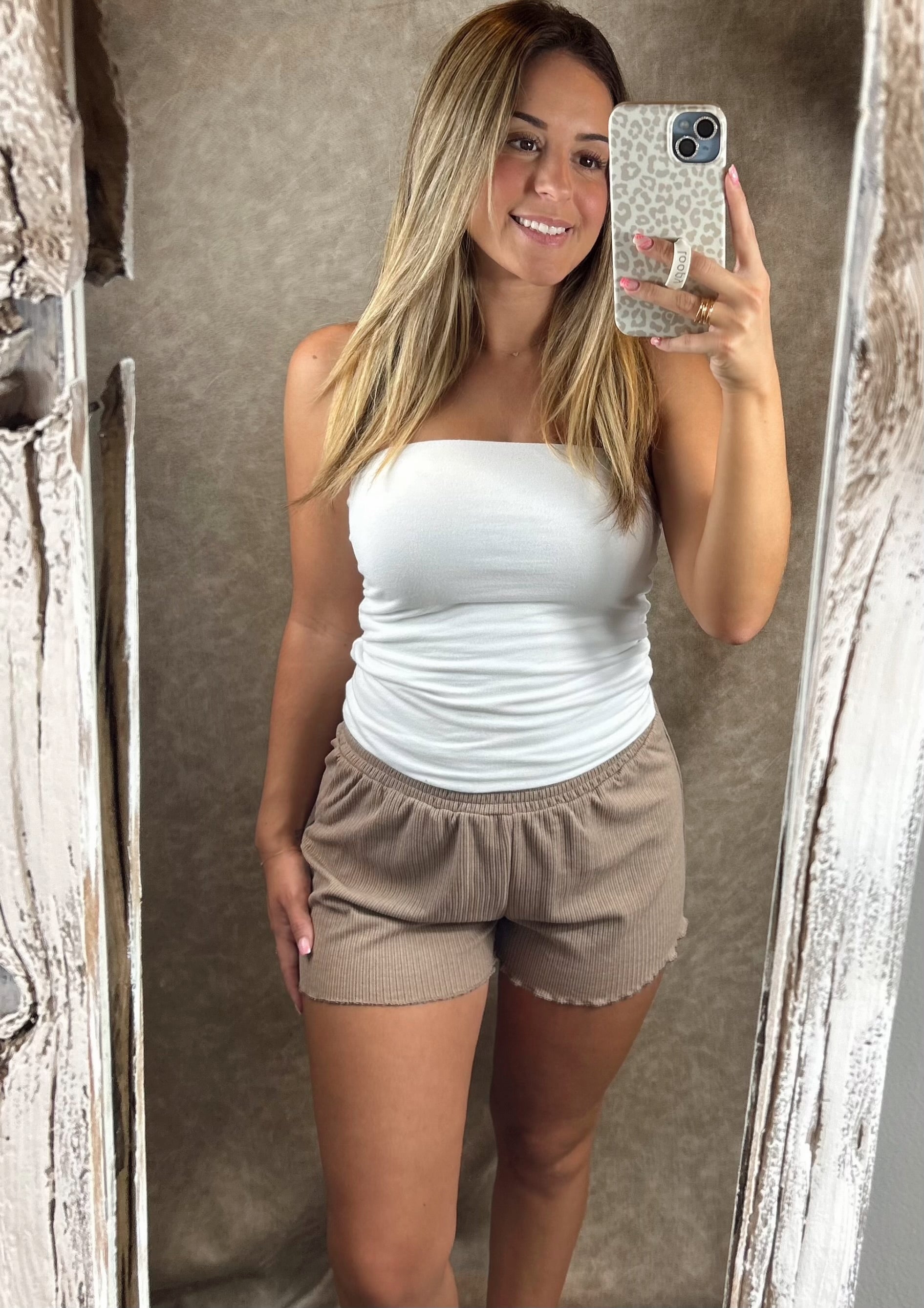 Pointelle Lounge Shorts-Taupe