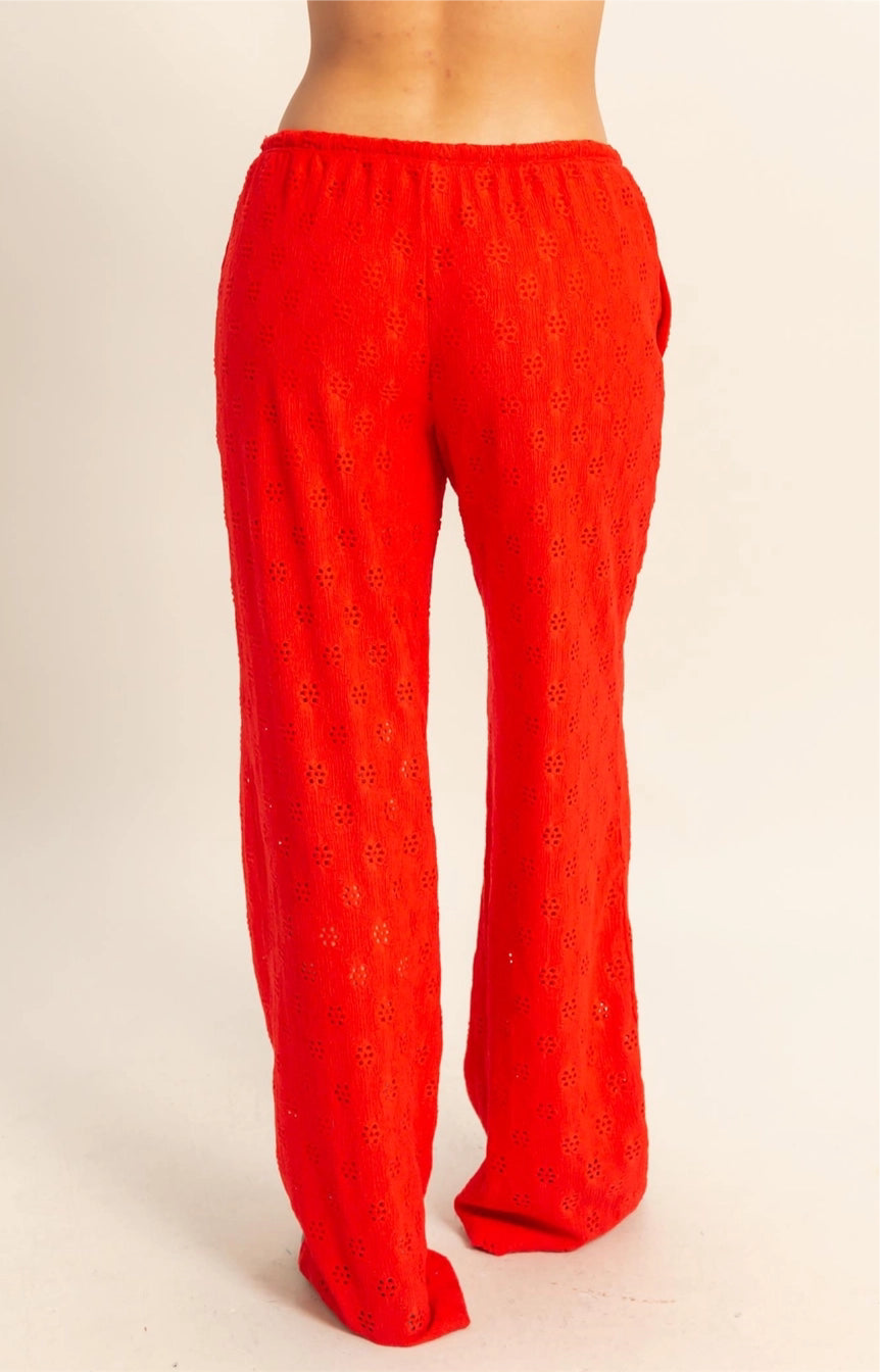 Eyelet Pants-Red