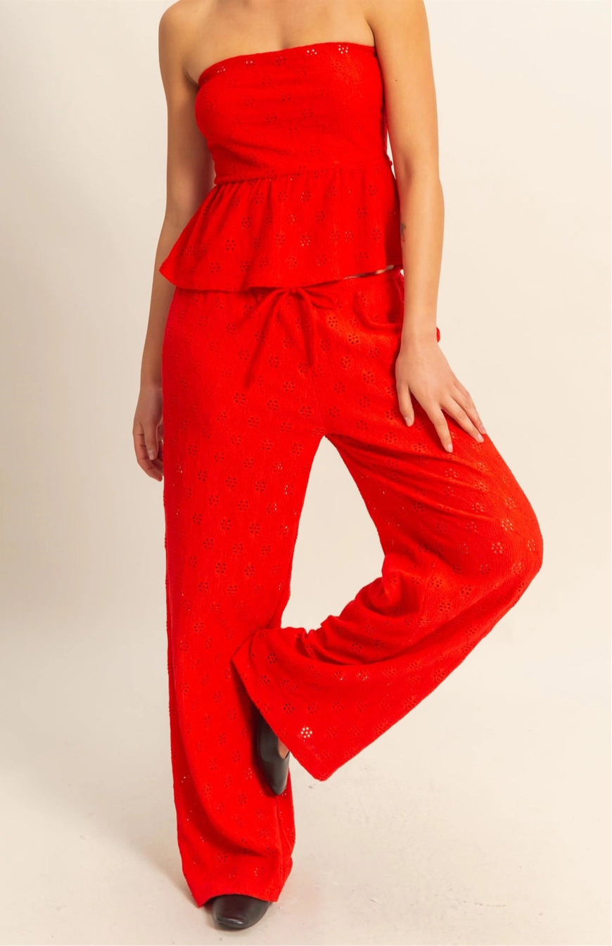 Eyelet Pants-Red