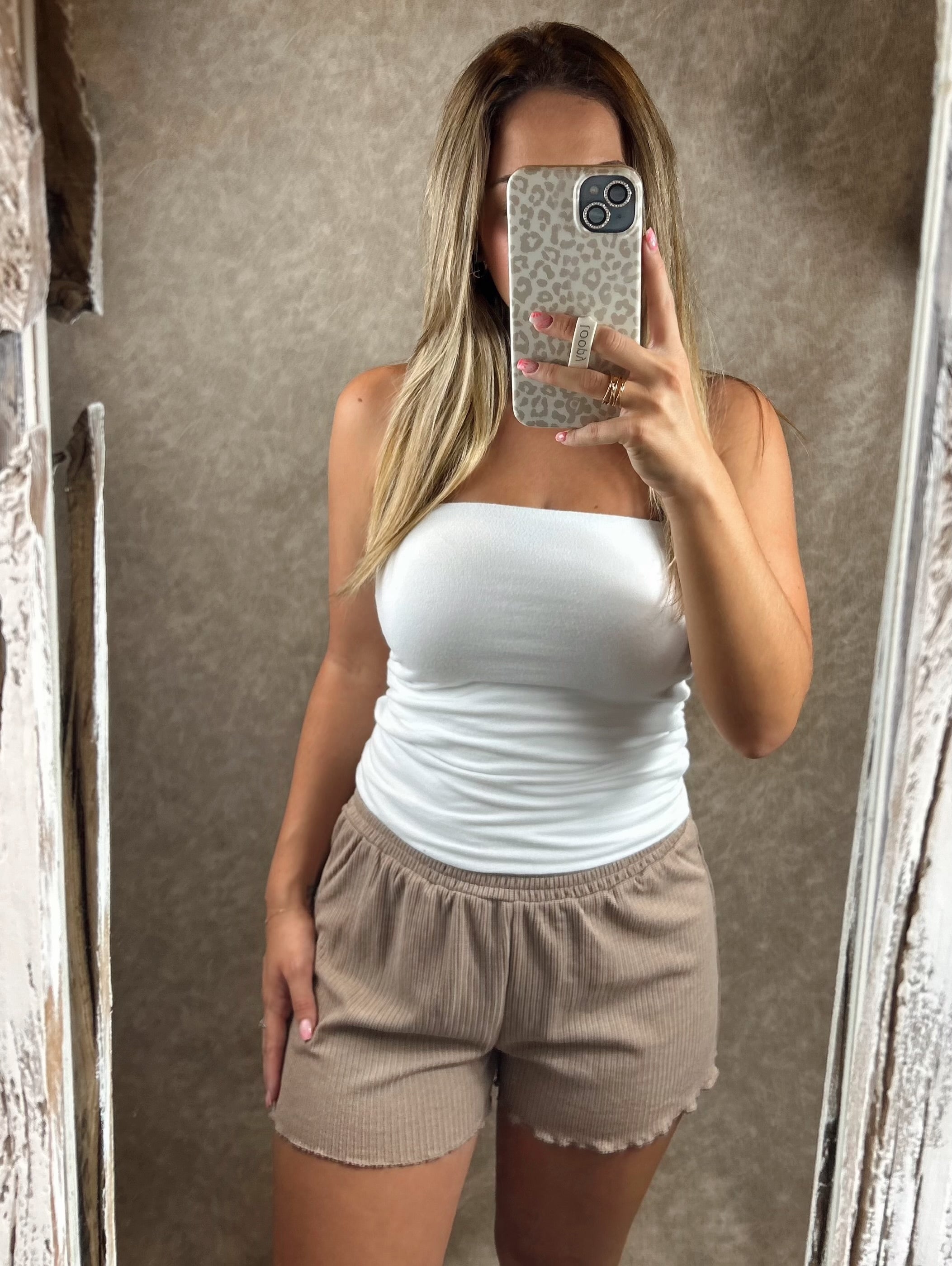 Pointelle Lounge Shorts-Taupe