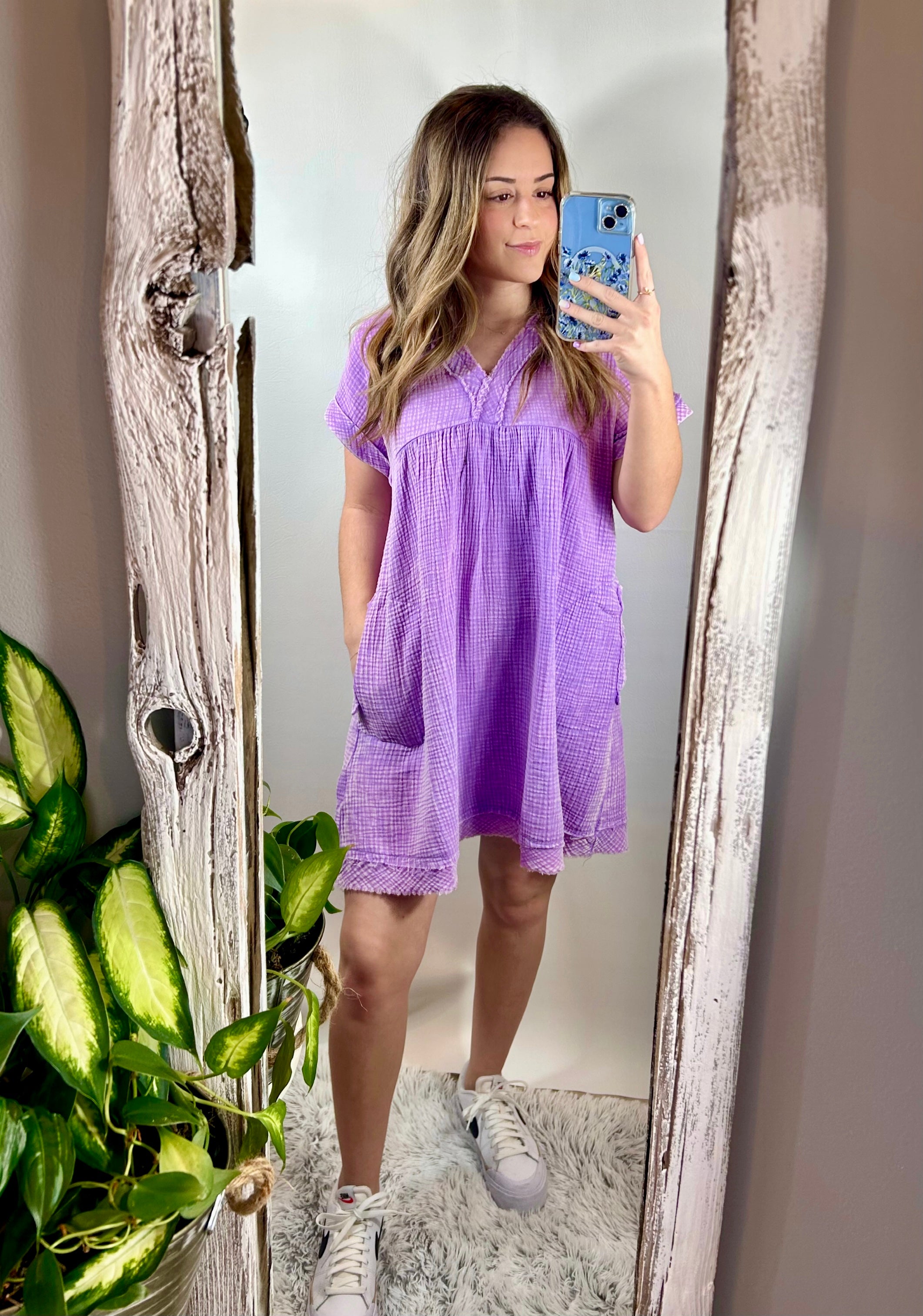 Lavender Washed V-Neck Dress
