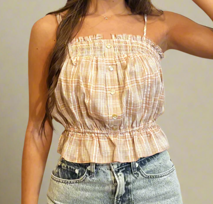 Strappy Plaid Button-Down Cami