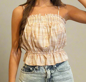 Strappy Plaid Button-Down Cami