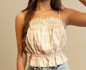 Strappy Plaid Button-Down Cami